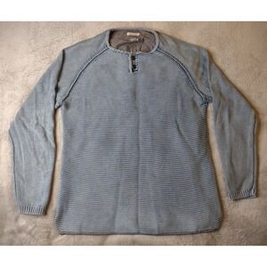 Carbon2Cobalt Waterman Sweater Men's Large Cotton Ribbed Henley Long Sleeve Blue